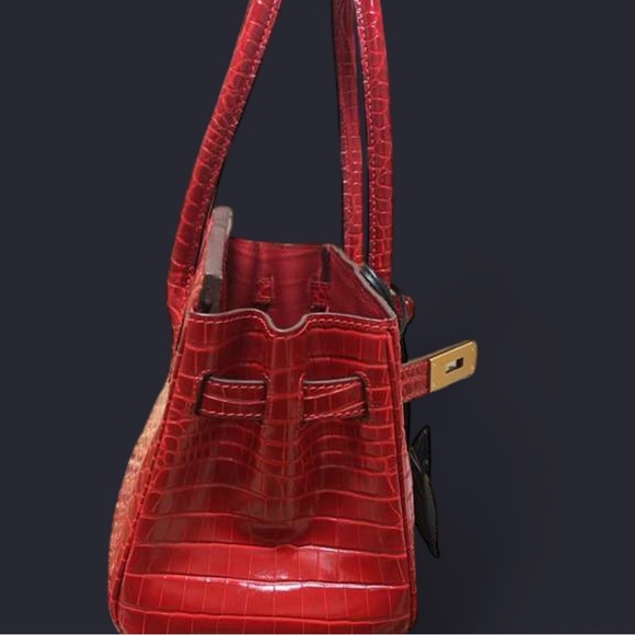 Rouge H Shiny Crocodile Porosus JPG Shoulder Birkin embossed PHW - Picture 5 of 10
